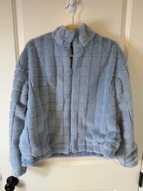 FIRST LOVE Light Blue Plush Zip-Up Jacket